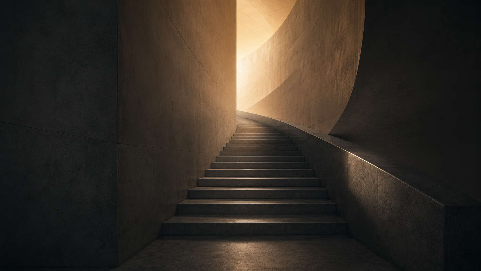 Gold light falling across dark stone steps.